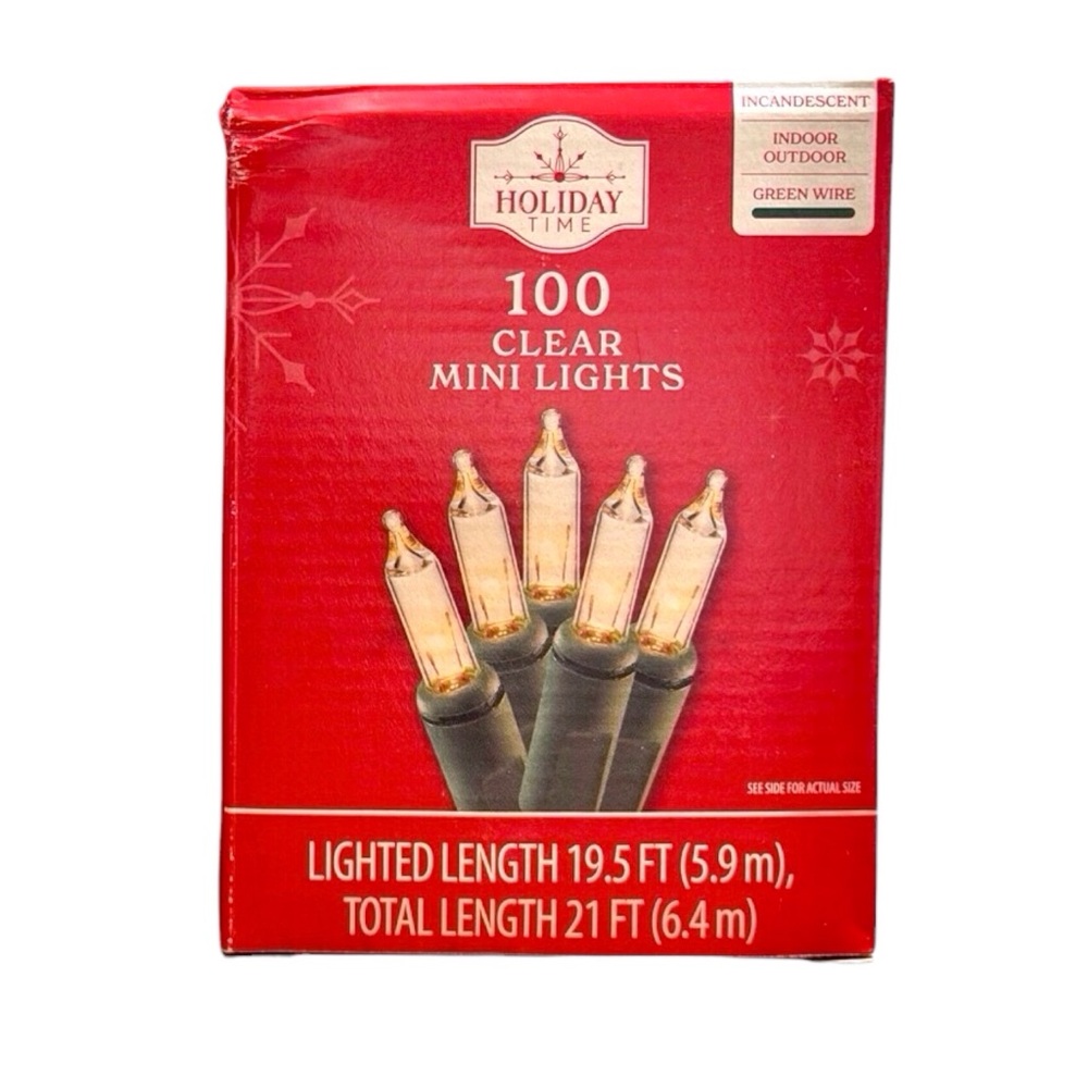 Holiday Time 100 Clear Mini White Incandescent Lights With Green Wire New In Box